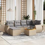 vidaXL Matgrupp för trädgården med dynor 7 delar beige konstrotting