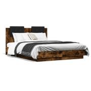 vidaXL Sängram med huvudgavel rökfärgad ek 135x190 cm konstruerat trä