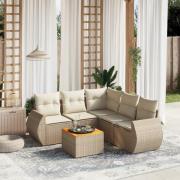 vidaXL Soffgrupp för trädgården med dynor 6 delar beige konstrotting