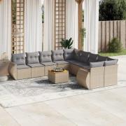 vidaXL Loungegrupp för trädgården m. dynor 11 delar beige konstrotting