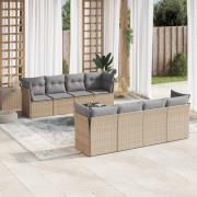 vidaXL Soffgrupp för trädgården med dynor 9 delar beige konstrotting