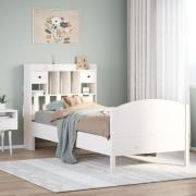 vidaXL Säng med bokhylla utan madrass vit 100x200cm massiv furu