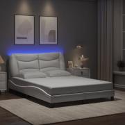 vidaXL Sängram med LED-belysning vit 140x200 cm konstläder