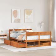 vidaXL Sängram utan madrass vaxbrun 160x200 cm massiv furu