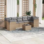 vidaXL Matgrupp för trädgården med dynor 8 delar beige konstrotting