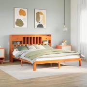 vidaXL Säng med bokhylla utan madrass vaxbrun 180x200cm massiv furu