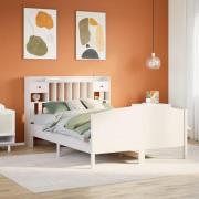 vidaXL Säng med bokhylla utan madrass vit 150x200cm massiv furu