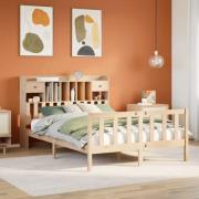 vidaXL Säng med bokhylla utan madrass 150x200cm massiv furu