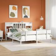 vidaXL Säng med bokhylla utan madrass vit 200x200cm massiv furu