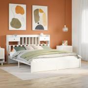 vidaXL Säng med bokhylla utan madrass vit 200x200cm massiv furu