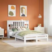 vidaXL Säng med bokhylla utan madrass vit 140x200cm massiv furu