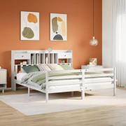 vidaXL Säng med bokhylla utan madrass vit 200x200cm massiv furu