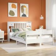 vidaXL Säng med bokhylla utan madrass vit 140x190cm massiv furu