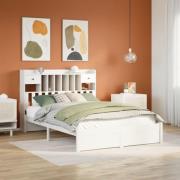vidaXL Säng med bokhylla utan madrass vit 140x200cm massiv furu