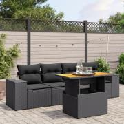 vidaXL Loungegrupp för trädgården med dynor 5 delar svart konstrotting