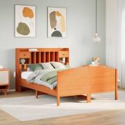 vidaXL Säng med bokhylla utan madrass vaxbrun 140x190cm massiv furu