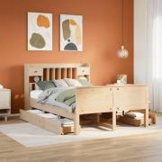 vidaXL Säng med bokhylla utan madrass 160x200cm massiv furu