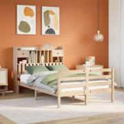 vidaXL Säng med bokhylla utan madrass 135x190cm massiv furu