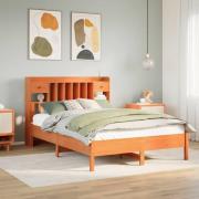 vidaXL Säng med bokhylla utan madrass vaxbrun 120x190 cm massiv furu