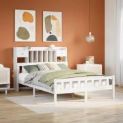 vidaXL Säng med bokhylla utan madrass vit 150x200 cm massiv furu