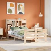 vidaXL Säng med bokhylla utan madrass 135x190cm massiv furu