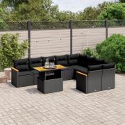 vidaXL Loungegrupp 10 delar med svarta dynor konstrotting