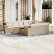 vidaXL Loungegrupp för trädgården m. dynor 11 delar beige konstrotting