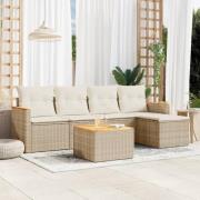 vidaXL Soffgrupp för trädgården med dynor 6 delar beige konstrotting