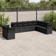 vidaXL Loungegrupp 10 delar med svarta dynor konstrotting