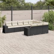 vidaXL Loungegrupp 10 delar med svarta dynor konstrotting