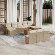vidaXL Loungegrupp för trädgården m. dynor 11 delar beige konstrotting