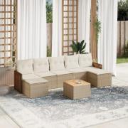 vidaXL Matgrupp för trädgården med dynor 8 delar beige konstrotting