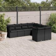 vidaXL Loungegrupp för trädgården med dynor 8 delar svart konstrotting