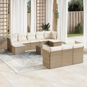 vidaXL Loungegrupp för trädgården m. dynor 11 delar beige konstrotting