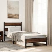 vidaXL Sängram utan madrass metall brun ek 80x200 cm