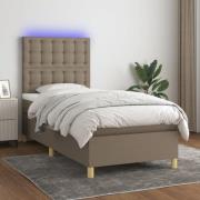 vidaXL Ramsäng med madrass & LED taupe 90x190 cm tyg