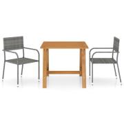 vidaXL Matgrupp för trädgården 3 delar grå