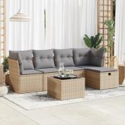 vidaXL Soffgrupp för trädgården med dynor 6 delar beige konstrotting
