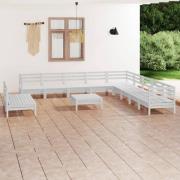 vidaXL Loungegrupp för trädgården 12 delar vit massiv furu