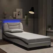 vidaXL Sängram med LED-belysning vit och svart 90x190 cm konstläder