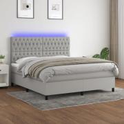 vidaXL Ramsäng med madrass & LED ljusgrå 160x200 cm tyg