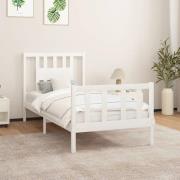 vidaXL Sängram med huvudgavel vit massiv furu 90x200 cm