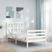 vidaXL Sängram med huvudgavel vit 90x200 cm massivt trä
