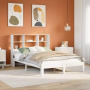 vidaXL Säng med bokhylla utan madrass vit 140x190cm massiv furu