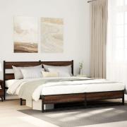 vidaXL Sängram utan madrass metall brun ek 183x213 cm