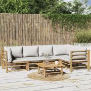 vidaXL Loungegrupp 6 delar ljusgråa dynor bambu