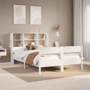 vidaXL Säng med bokhylla utan madrass vit 140x190cm massiv furu