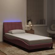 vidaXL Sängram med LED-belysning rosa 90x190 cm sammet