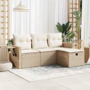 vidaXL Soffgrupp för trädgård med dynor 4 delar beige konstrotting