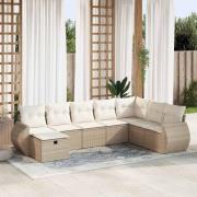 vidaXL Matgrupp för trädgården med dynor 8 delar beige konstrotting